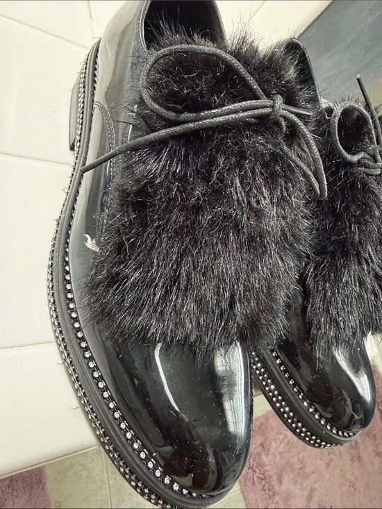 None Other - Women’s Black Fur-Trim Patent Leather Dress Shoes